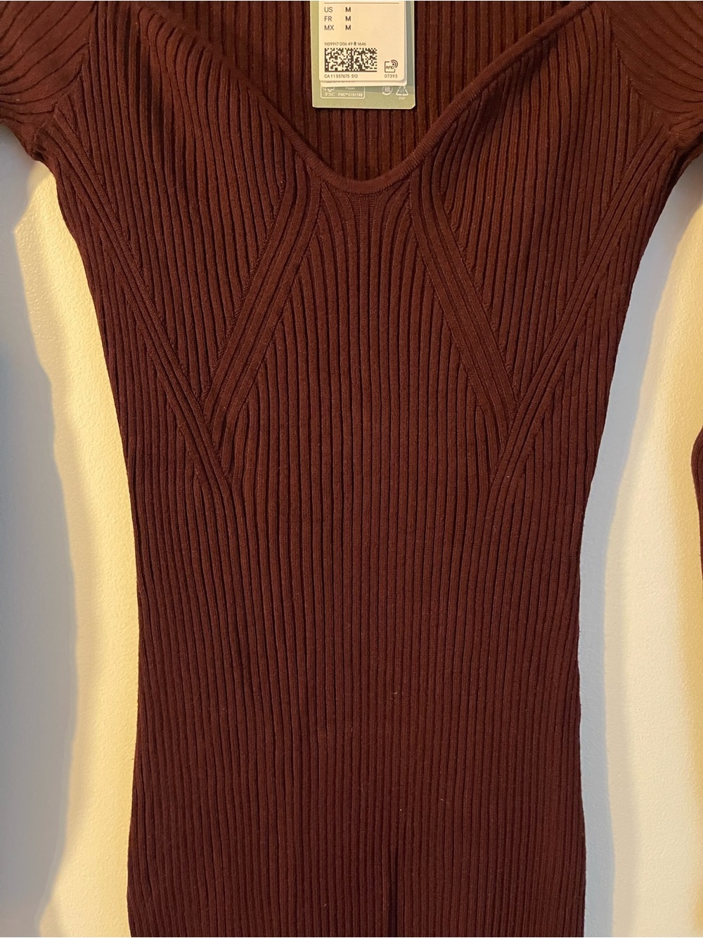 NWT H&M Burgundy Ribbed Knit Long Sleeve Midi Dress M New
